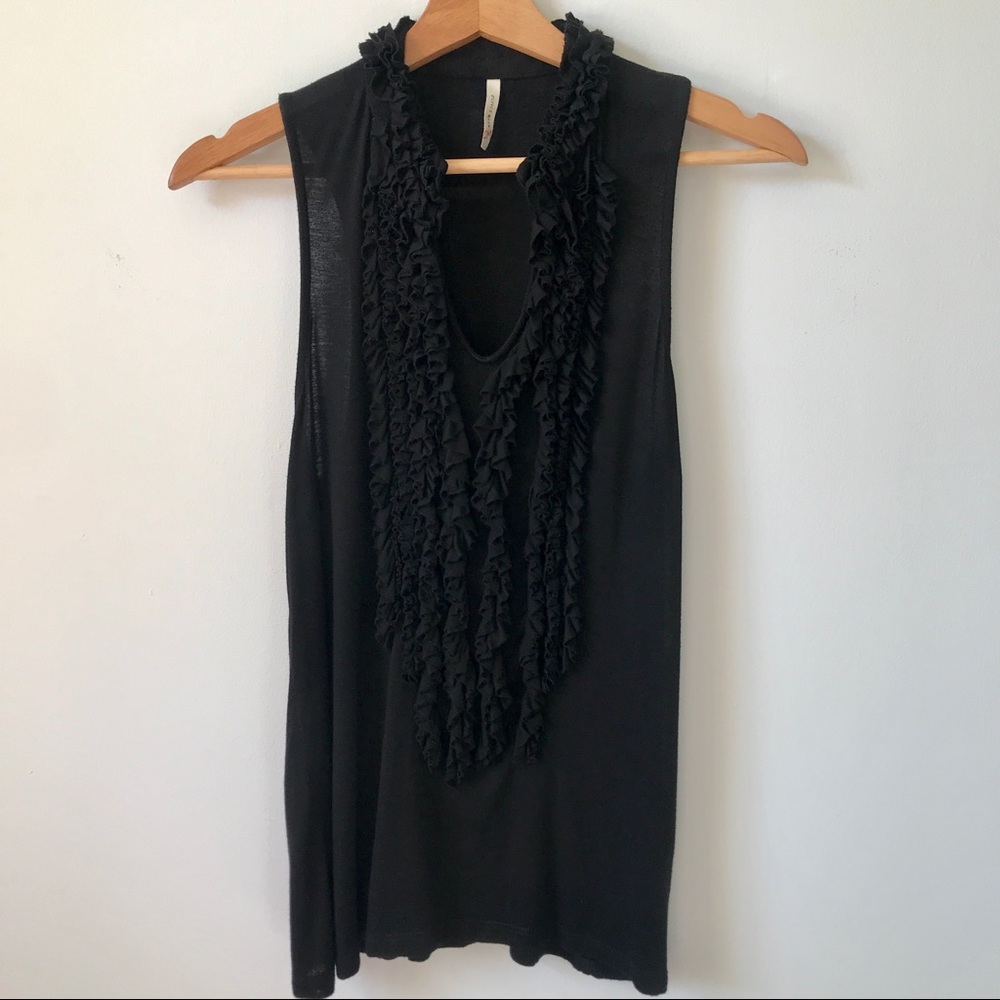 Olivia Moon Black Sleeveless Ruffle Blouse, Size M